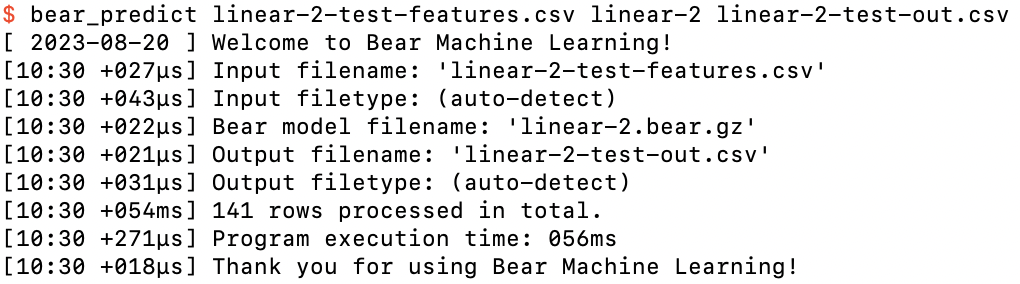 Running a file of test feature value through bear_predict