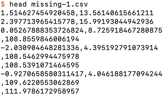 The first 10 rows of missing-1.csv