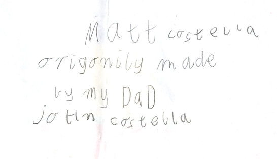 The back of Matt Costella's flag