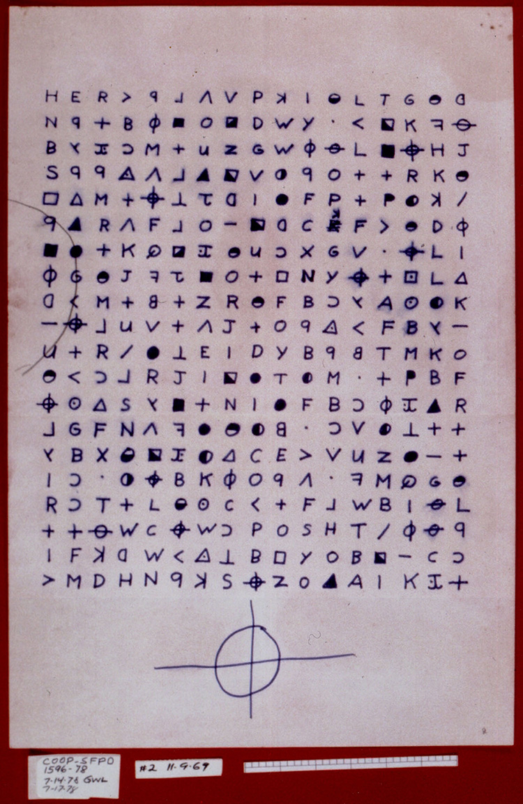340-symbol cipher sent by the Zodiac killer to the
      San Francisco Chronicle in November 1969